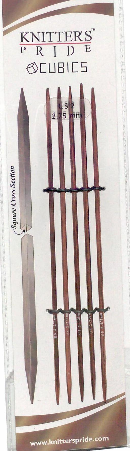 Knitter's Pride 06"/15 cm 2.50 mm/US 1.5 Rosewood Cubics Double Point Needles